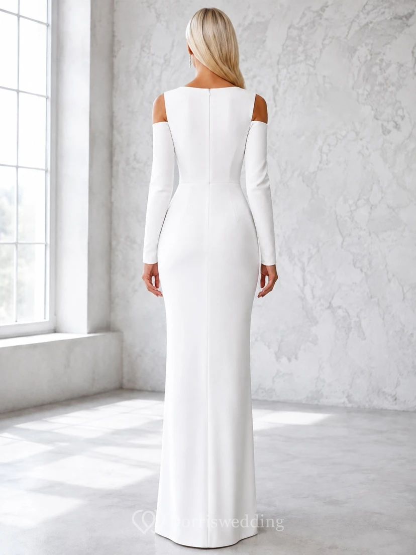 Bridal Sultry Off-Shoulder Jersey Long-Sleeve Sheath Floor-Length Wedding Dress view 2