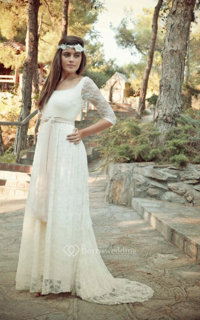 Robe bohème en dentelle à manches courtes et longueur au sol