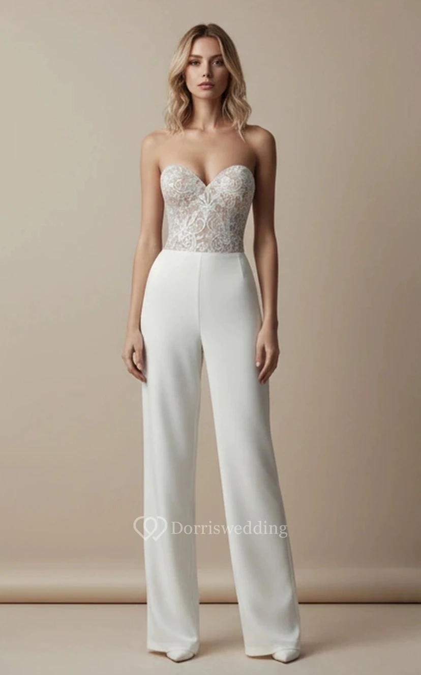 Combinaison longue blanche blazer pour mariage avec collants view 5