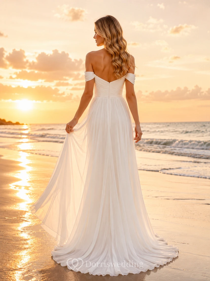 Off Shoulder Sweetheart Chiffon Beach Bridal A Line Gown view 2