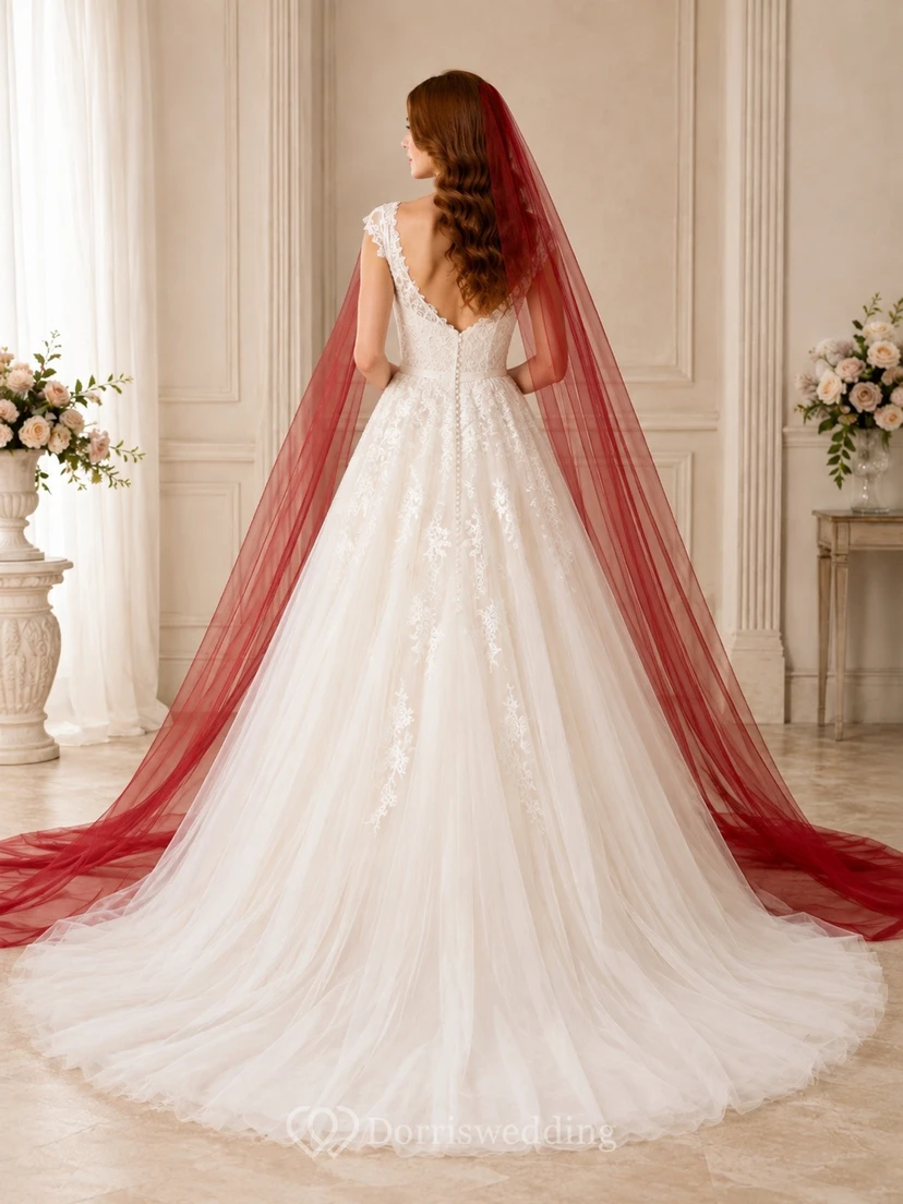 Vestido de novia de satén con cola larga y corte en A para ceremonia nupcial view 2