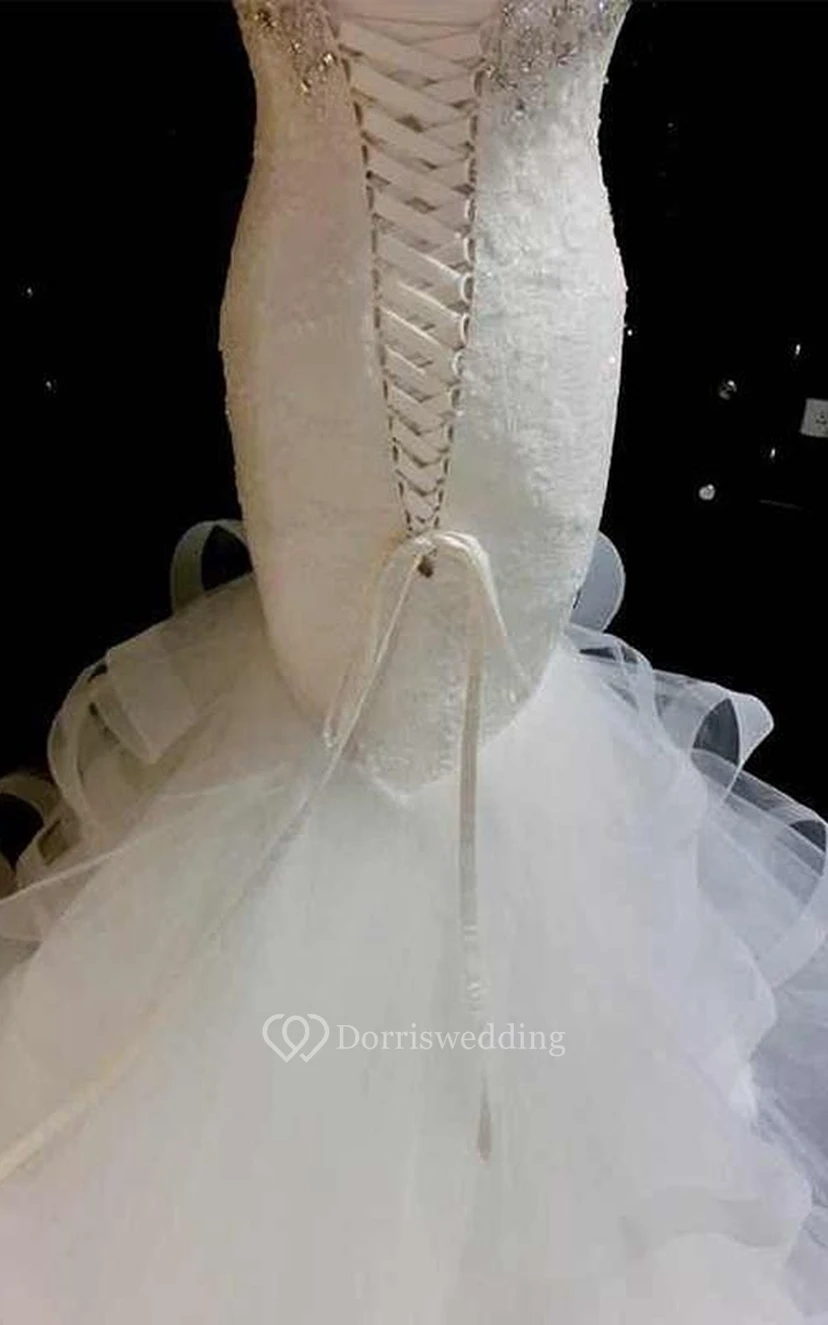 Mermaid Sweetheart Sleeveless Appliques Backless Dress view 3