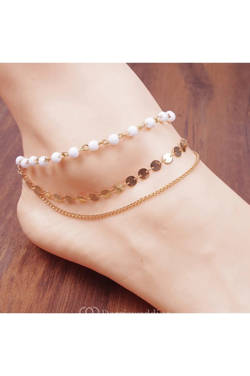 Pulsera tobillera bohemia sencilla y elegante con lentejuelas y cuentas, 22 cm. view 2