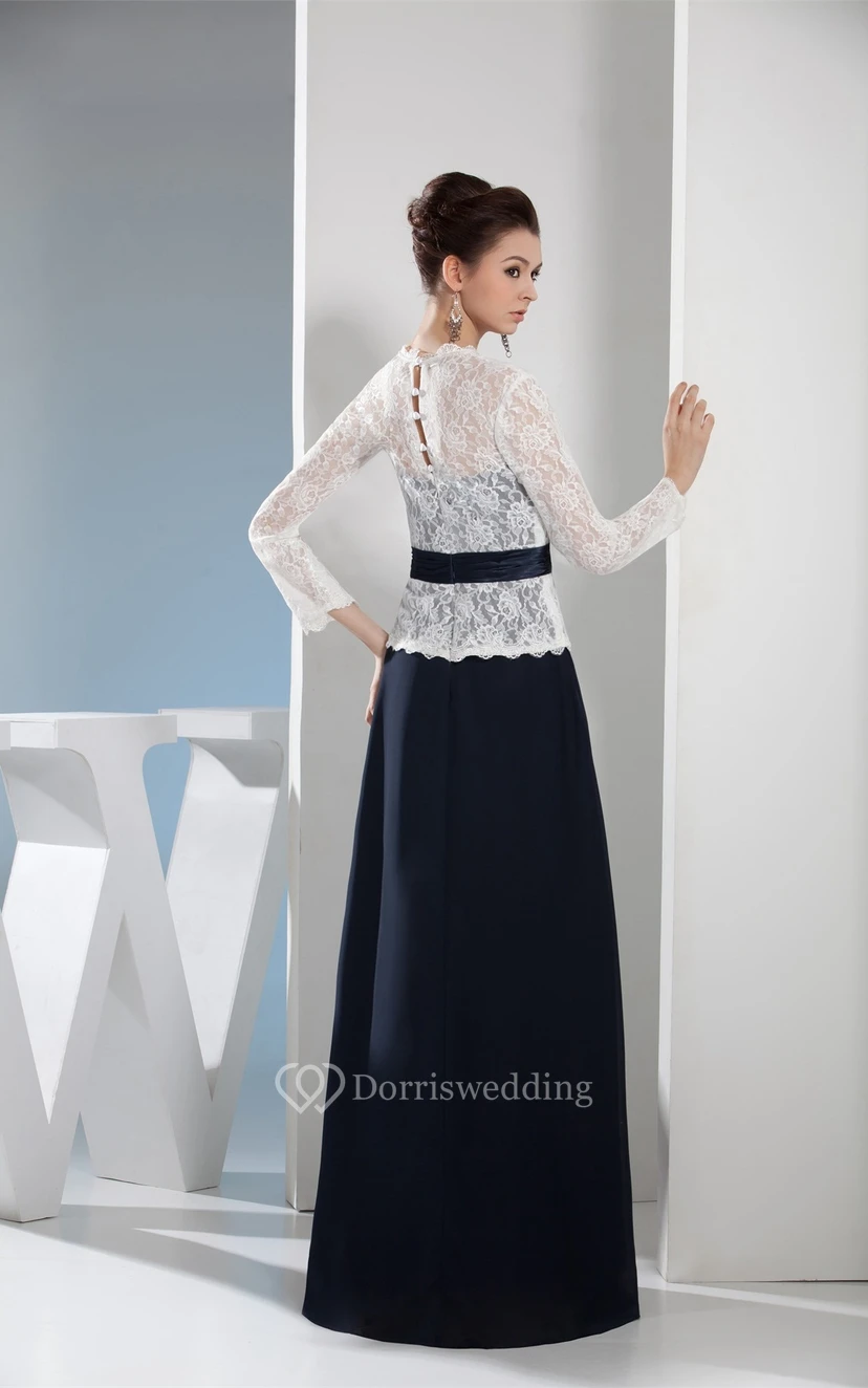 Robe longue bicolore à col en V et haut en dentelle view 5