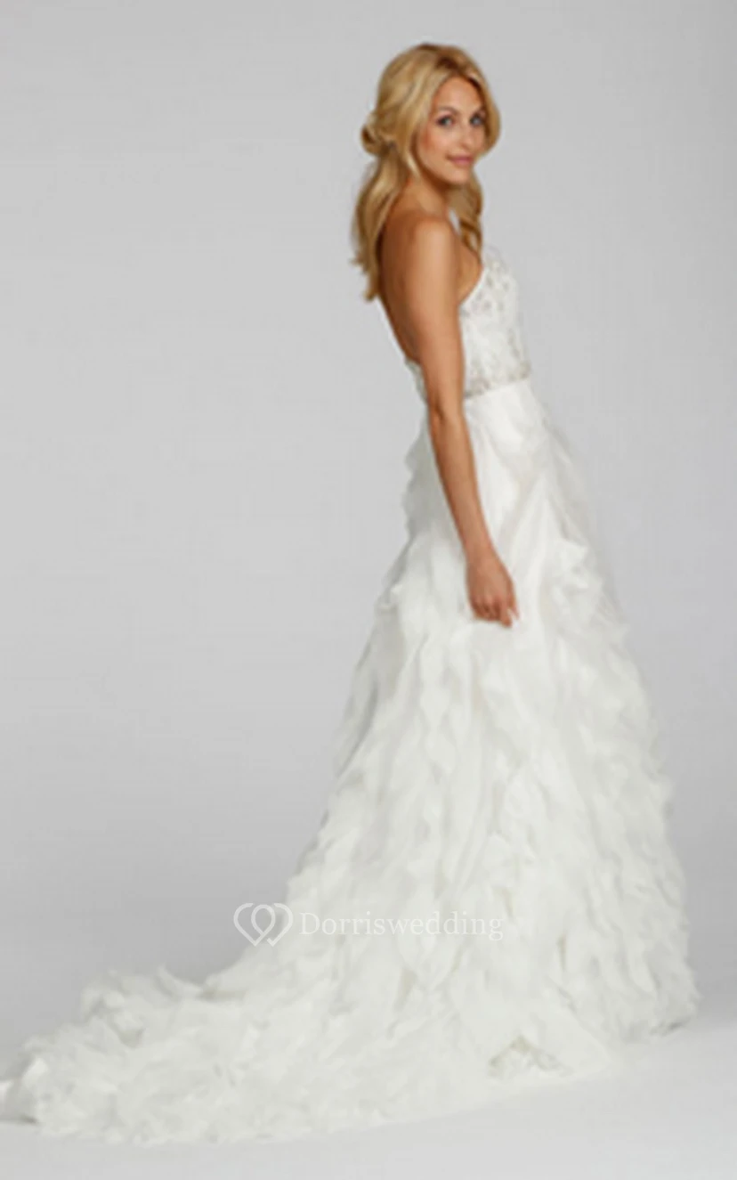 Unique Sweetheart Ruffled Dress With Embroidered Bodice view 3