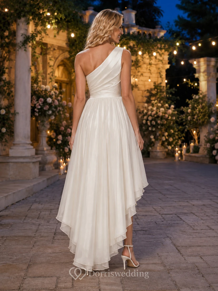 Romantic Second Look Chiffon One Shoulder High Low Reception Wedding Dress view 2