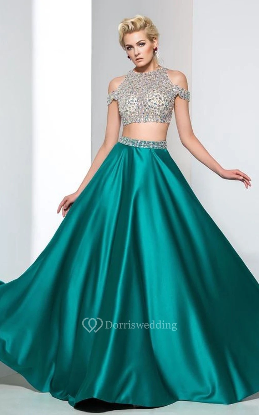 A-Line Two-Piece Beading Prom Dress