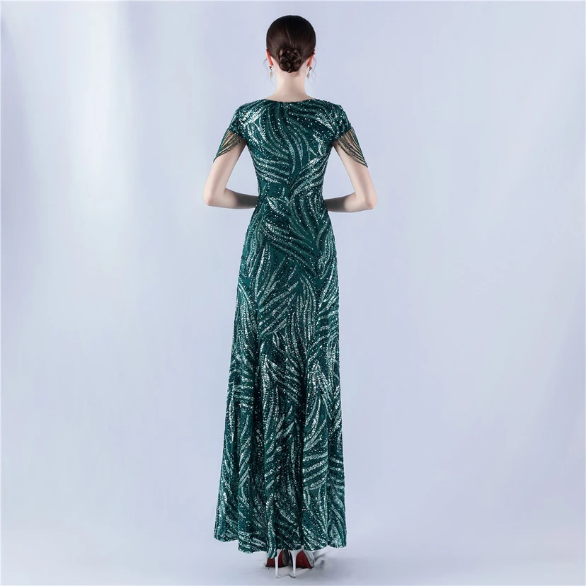 A-Line Big Swing Dress Skirt Encrypted Sequined Craft Beaded Evening Dress view 29