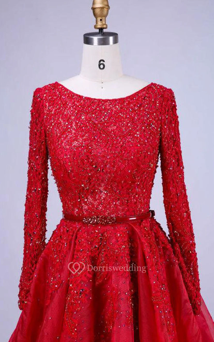 A-Linien-Spitzenkleid mit Rundhalsausschnitt und langen Ärmeln view 5