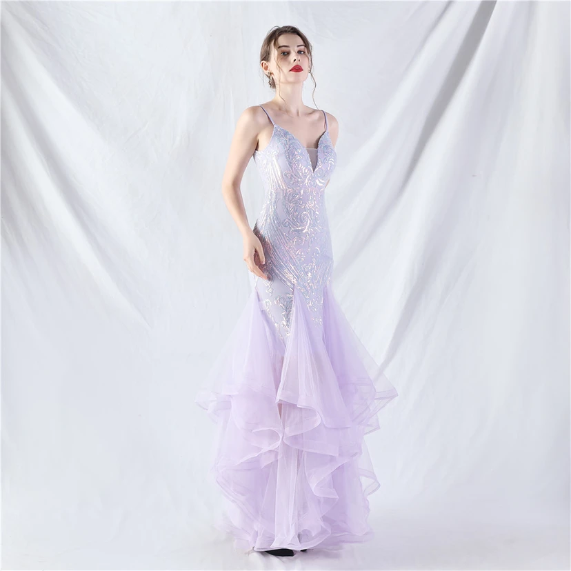 Vestido de actuación para celebración de baile caliente con cuentas de flores y posicionamiento de red rígida. view 49