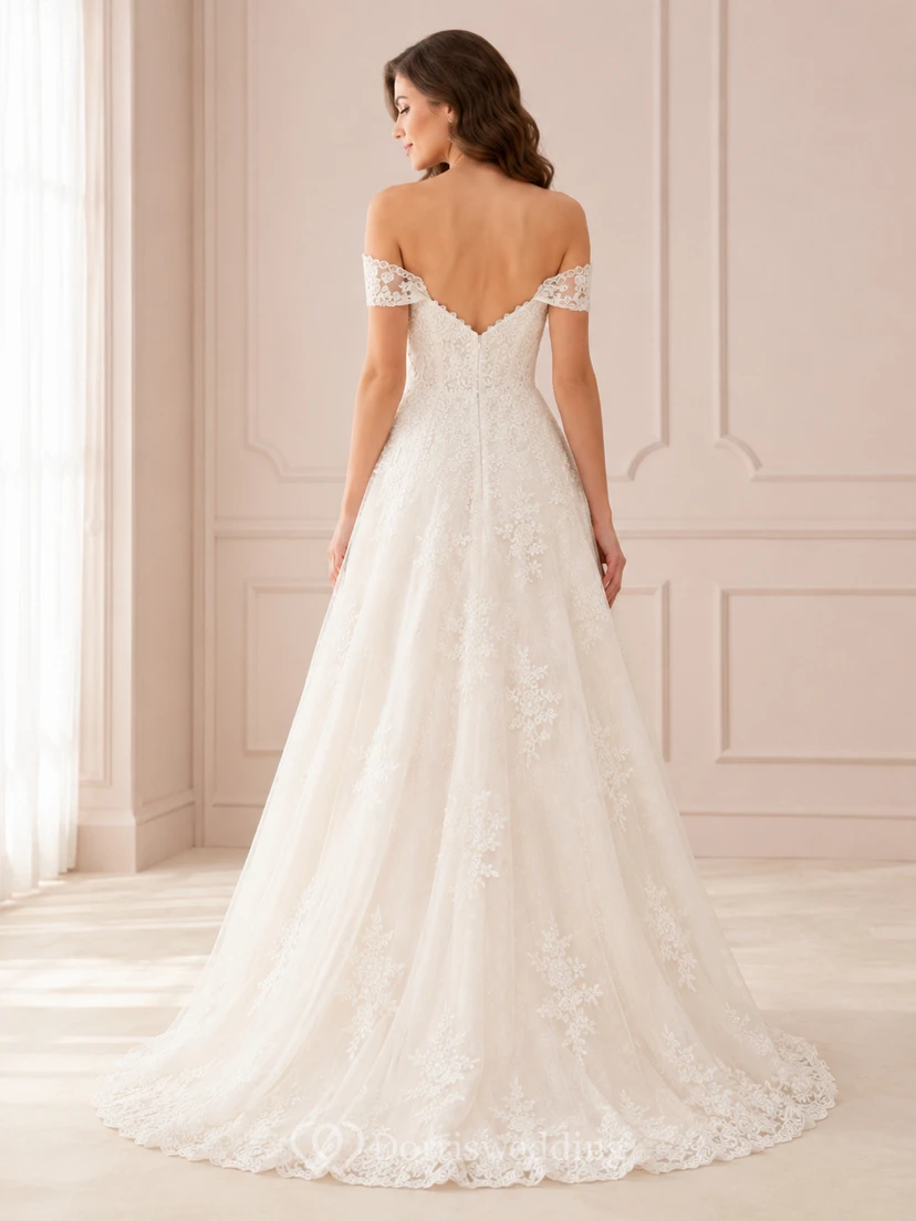 Schulterfreies Brautkleid aus Spitze in A-Linie, Studio-Brautkleid view 2