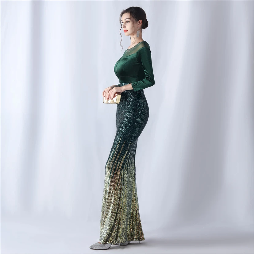 Long-Sleeved Fishtail Evening Dress High-End Atmosphere Elegant Banquet Temperament Velvet Aura Queen view 22