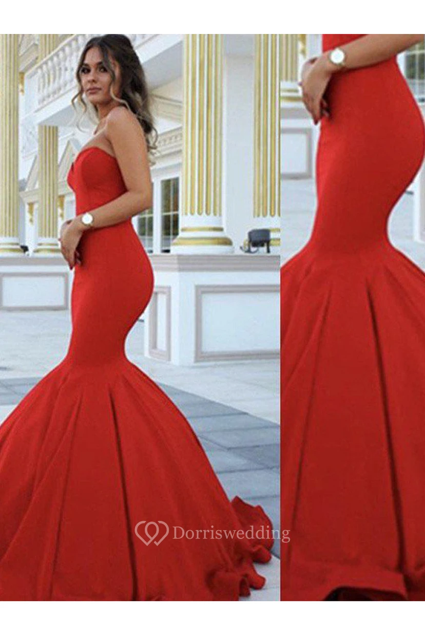 Mermaid Trumpet Satin Sweetheart Sleeveless Zipper Dress view 3