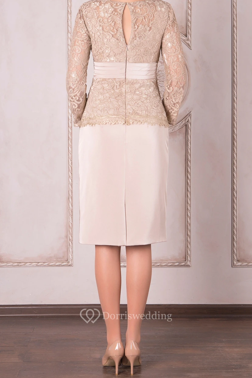 Vestido de satén de manga larga con escote barco y apliques, largo hasta la rodilla, para la madre de la novia. view 4