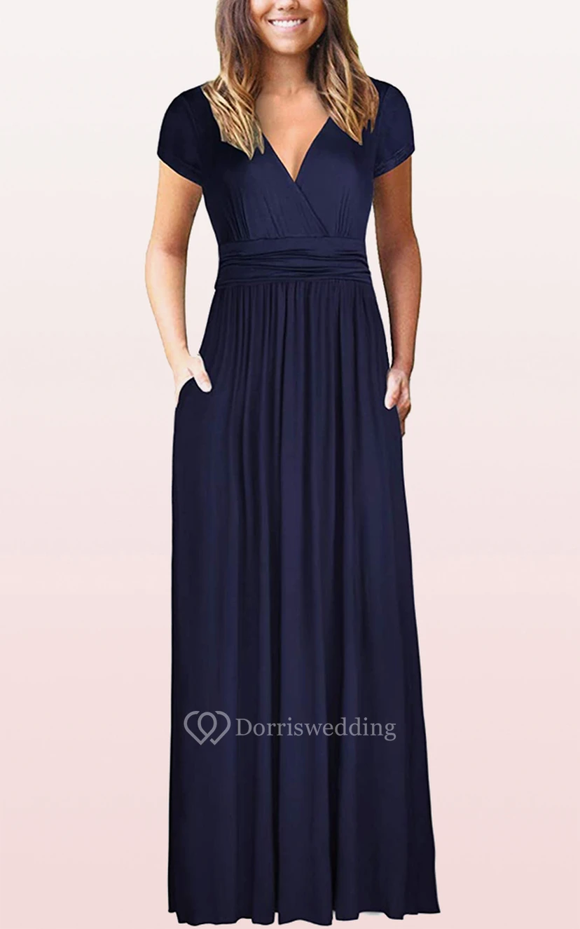 Ethereal Jersey V-neck A Line Guest Formal Dress With Pockets view 11