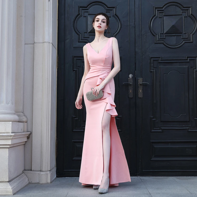 Toast Dress Bride Long Sleeveless Red Thank You Banquet Slim Fishtail Skirt Wedding Car Model Exhibition Dress view 44