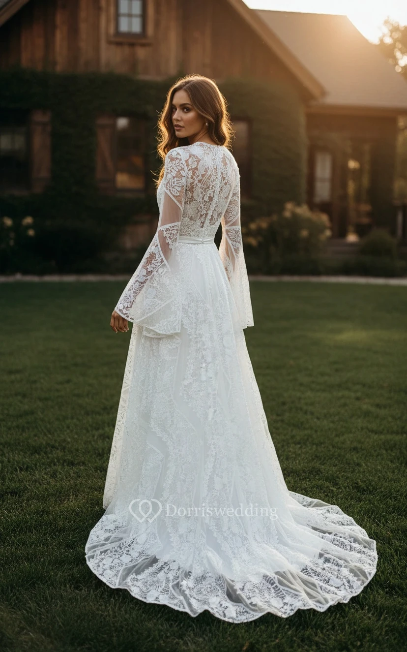 Robe de mariée hippie en dentelle, esprit libre view 2
