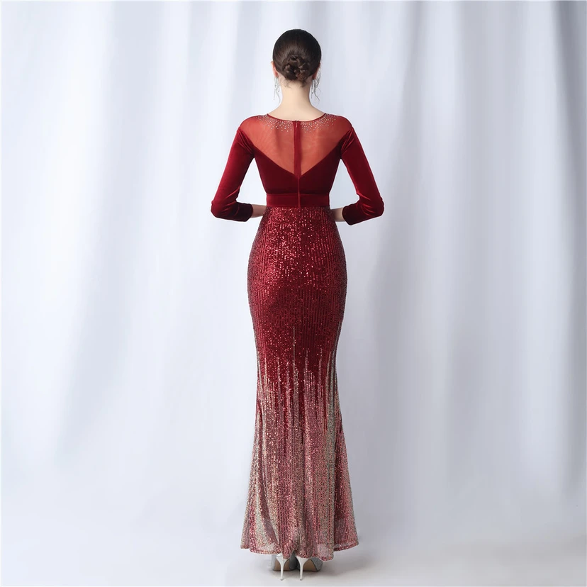 Long-Sleeved Fishtail Evening Dress High-End Atmosphere Elegant Banquet Temperament Velvet Aura Queen view 6