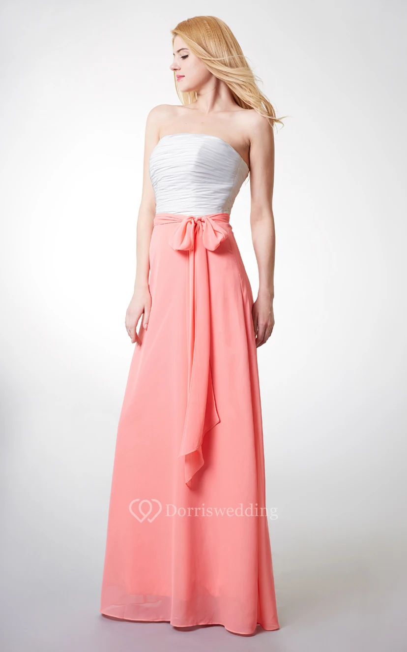Sleeveless Ruched A-line Long Chiffon Dress