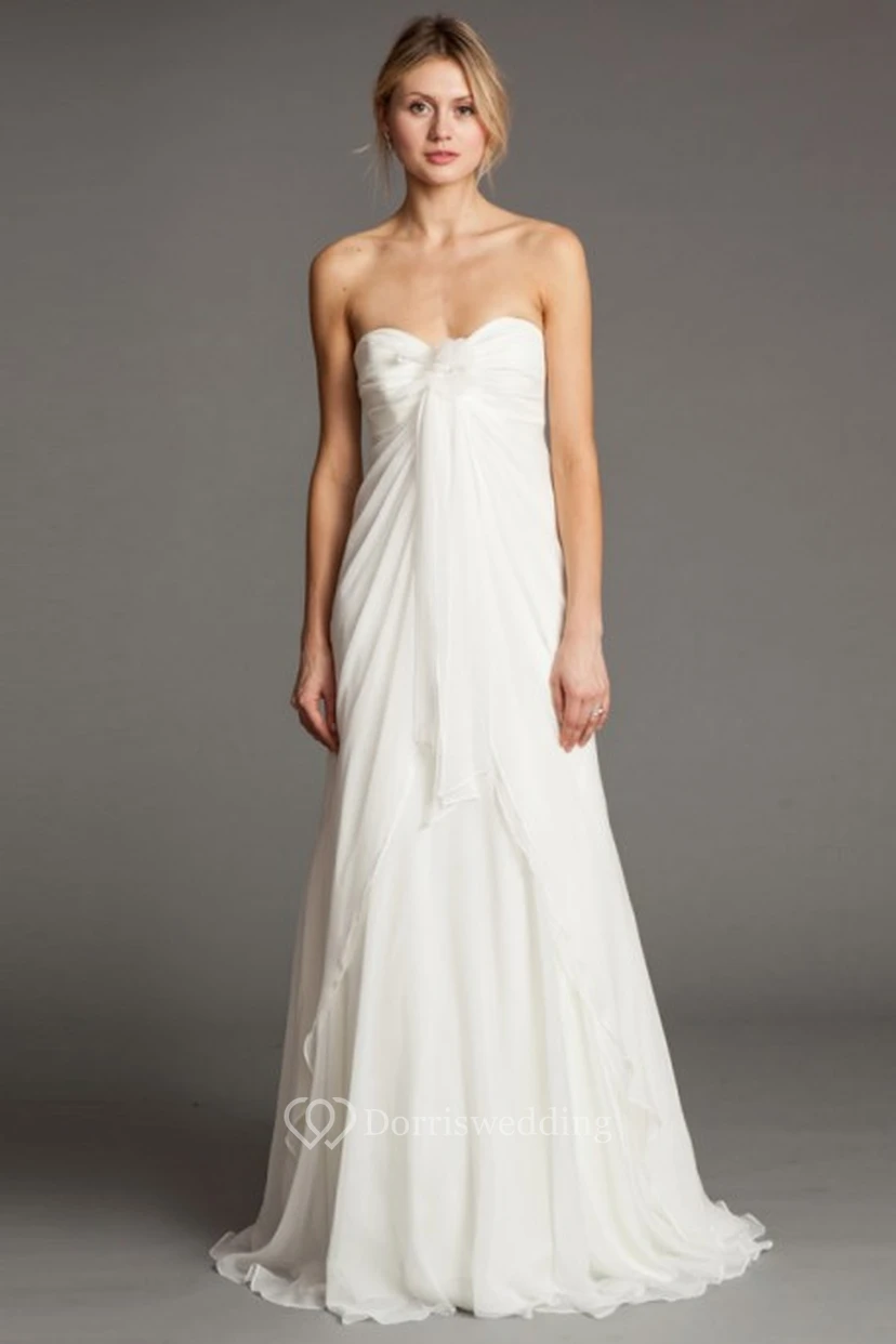 Sheath Empire Long Ruched Sweetheart Sleeveless Chiffon Wedding Dress With Draping