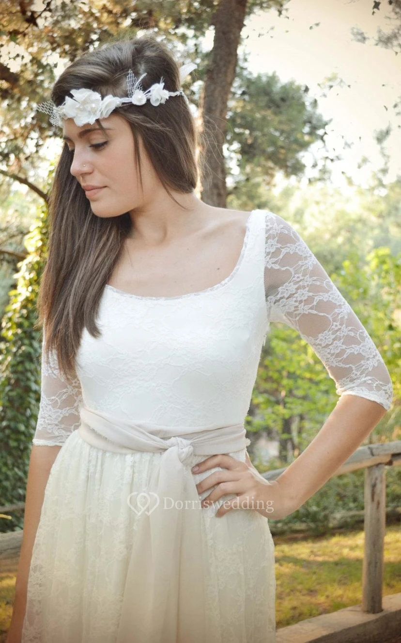 Robe bohème en dentelle à manches courtes et longueur au sol view 5