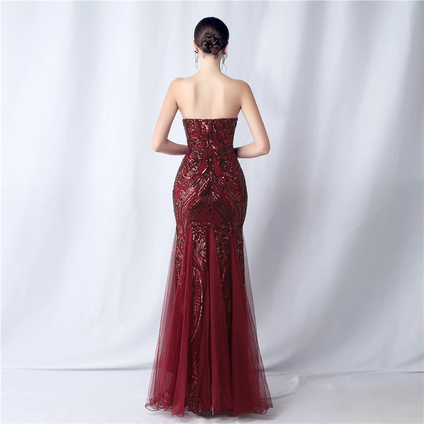 Positionierung Blumenschnitt Netz Pailletten Hochzeitsdinner Toast Party Abendkleid view 15
