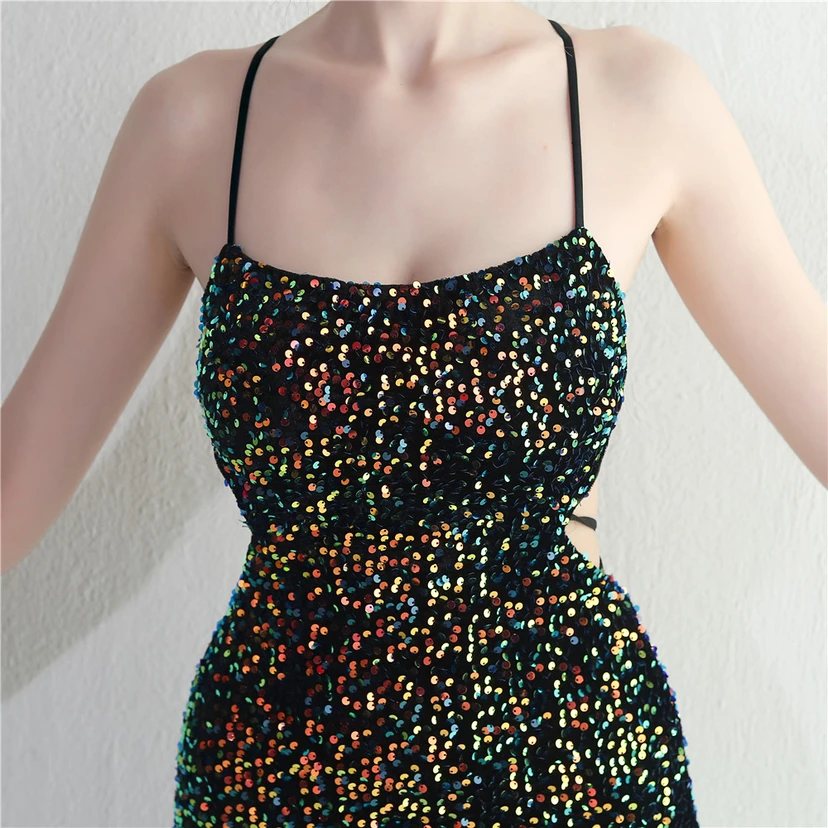 Vestido largo de noche con cola de pez, estilo europeo y americano, con lentejuelas y parte inferior de terciopelo. view 66