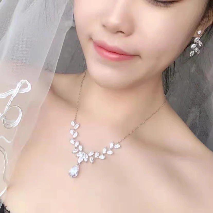 Delicate Zircon Bridal Necklace and Earrings view 3