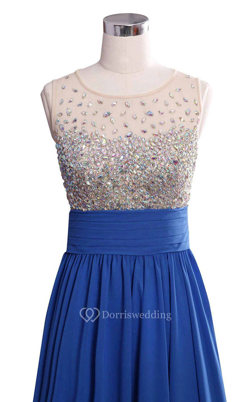 Sleeveless A-line Gown With Rhinestones Bodice view 3