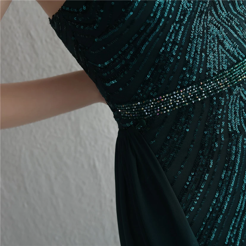 Paillettenbesetzter Chiffonrock mit Blumenmuster, handgefertigt mit Perlen und Neckholder-Ausschnitt, elegant und kühl, perfekt für festliche Anlässe. view 17