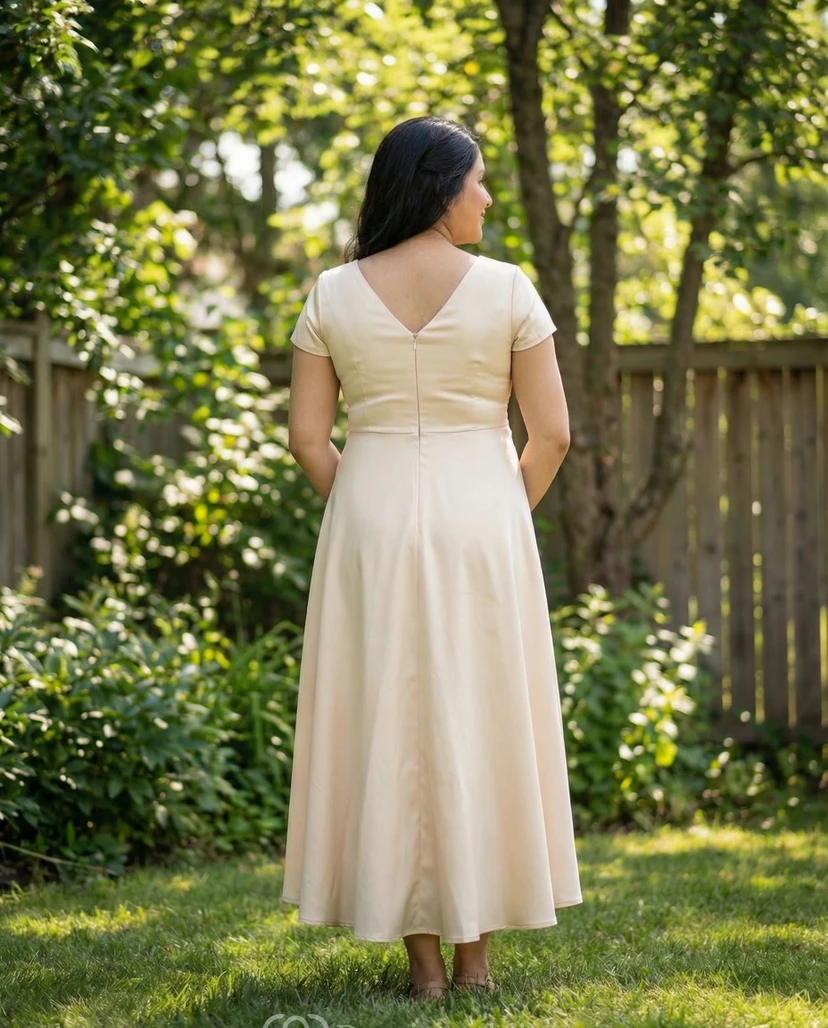 Plus Size Champagne Maternity Wedding Dress with V Neck view 2