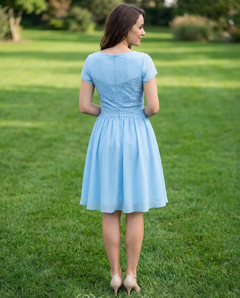 Kurzärmeliges, knielanges Kleid mit Spitzenverzierungen view 2