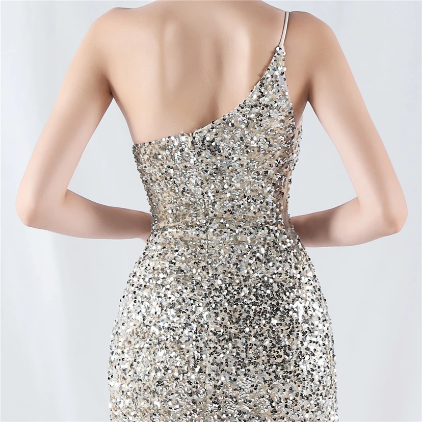 Sexy Abendkleid mit Samtsaum, Farbverlauf, Pailletten, hohem Schlitz und schräger Schulterpartie view 37
