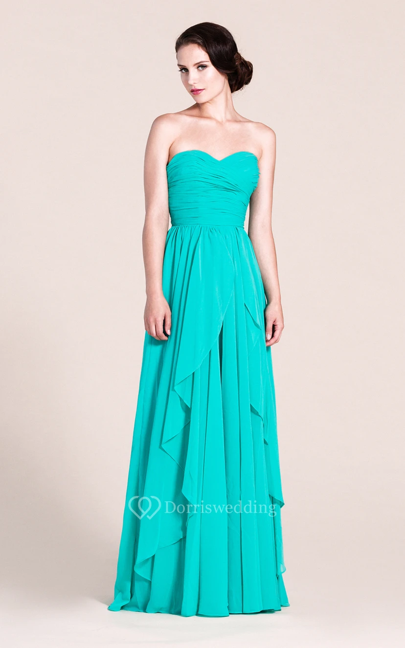 Sweetheart Layered Chiffon Dress With Pleats