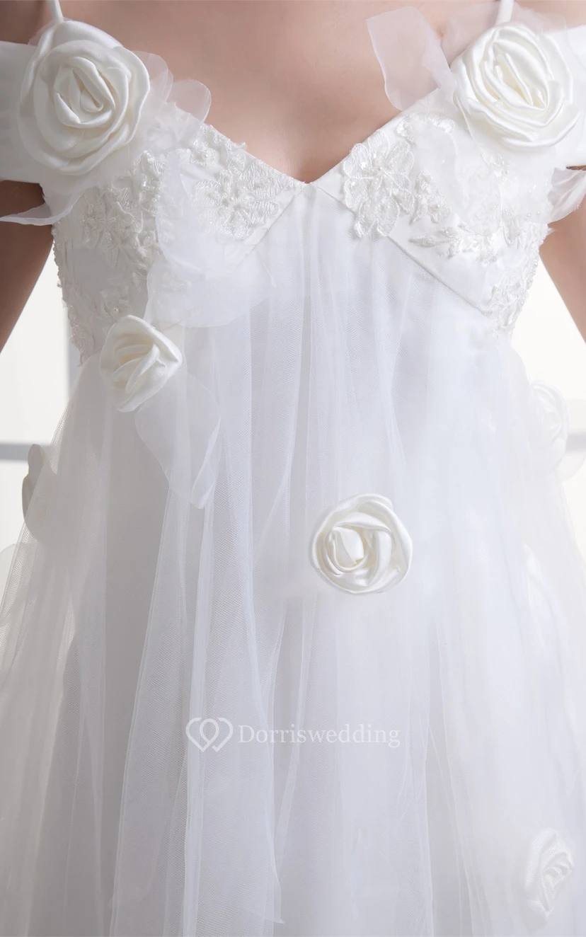 Glossy Sleeveless a Line Satin Off the Shoulder Wedding Dresses view 6