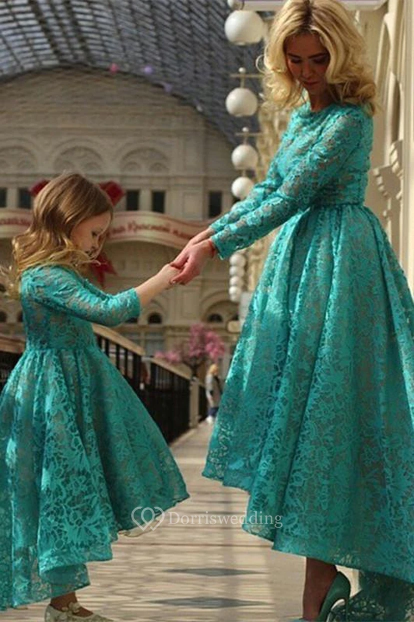 Modern Jewel Long Sleeve Hi-Lo Mother Dress Lace Zipper