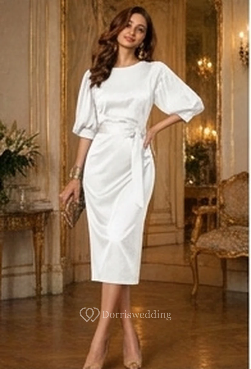 Navy Blue Formal Retro Knee-Length Pencil Wedding Guest Dress view 17