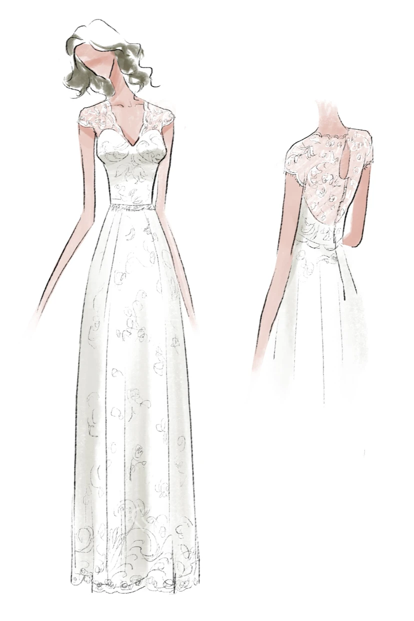 Vintage-Hochzeitskleid mit Spitze und Empire-Kappe in Elfenbeinweiß view 9