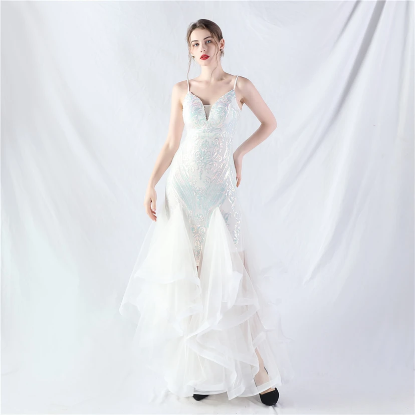 Vestido de actuación para celebración de baile caliente con cuentas de flores y posicionamiento de red rígida. view 65