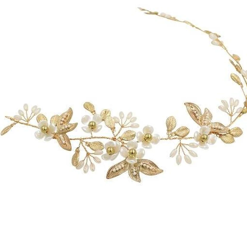 Chic Golden Headbands with Flowers and Leaves view 3