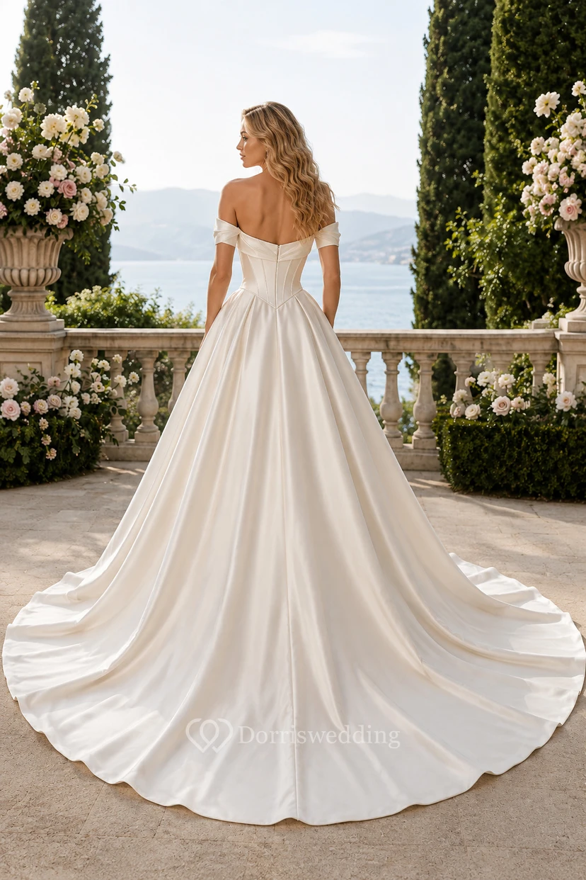 Off-Shoulder Satin Ball Gown Wedding Dress view 2