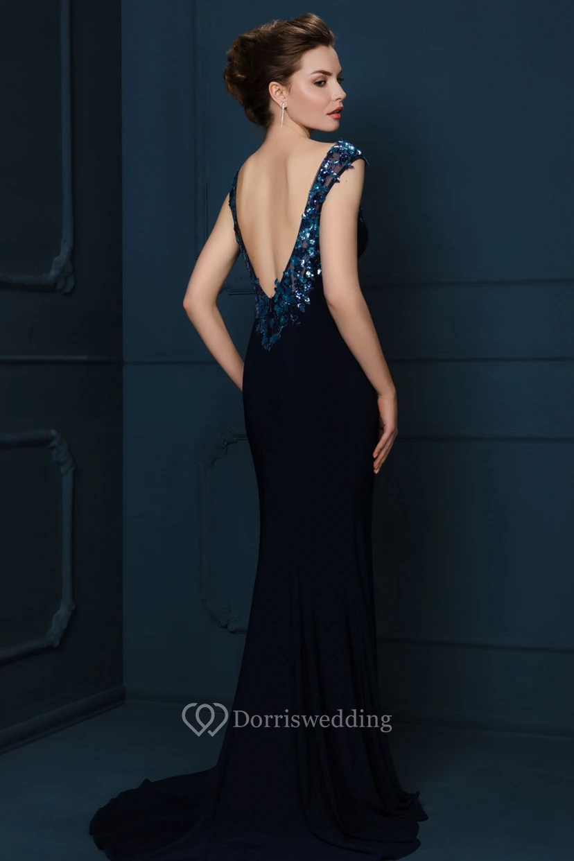 Floor-Length Crystal Sleeveless V-Neck Chiffon Evening Dress view 2