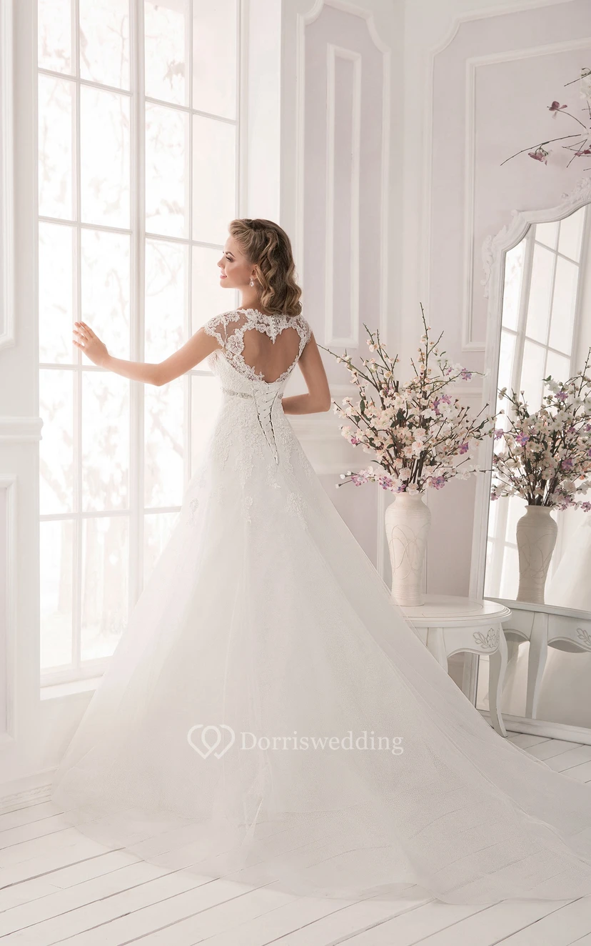 Crystal Detailing Cap Sleeve Heart Back Applique Dress view 3