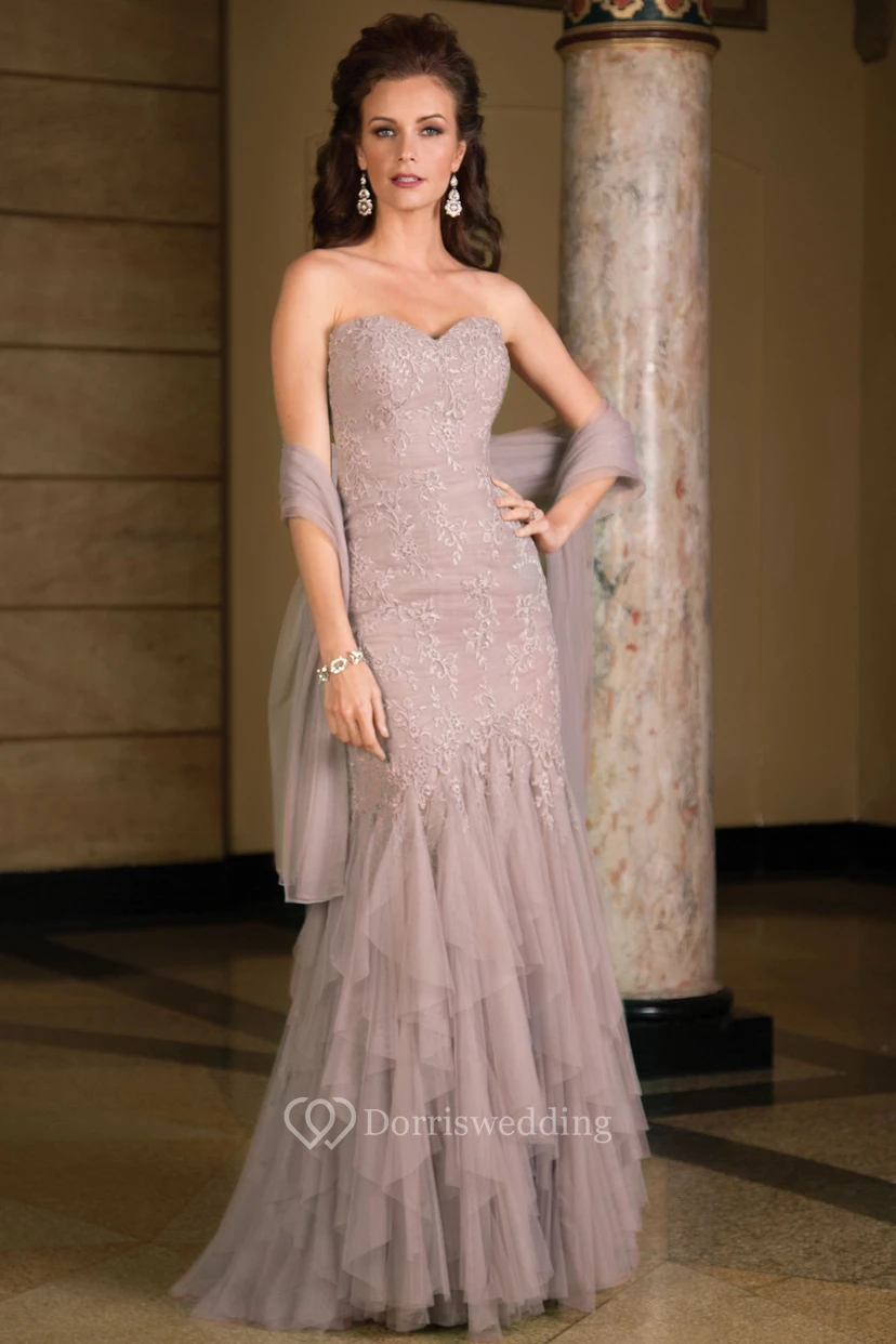 Sweetheart Mermaid Gown With Ruffles And Shawl