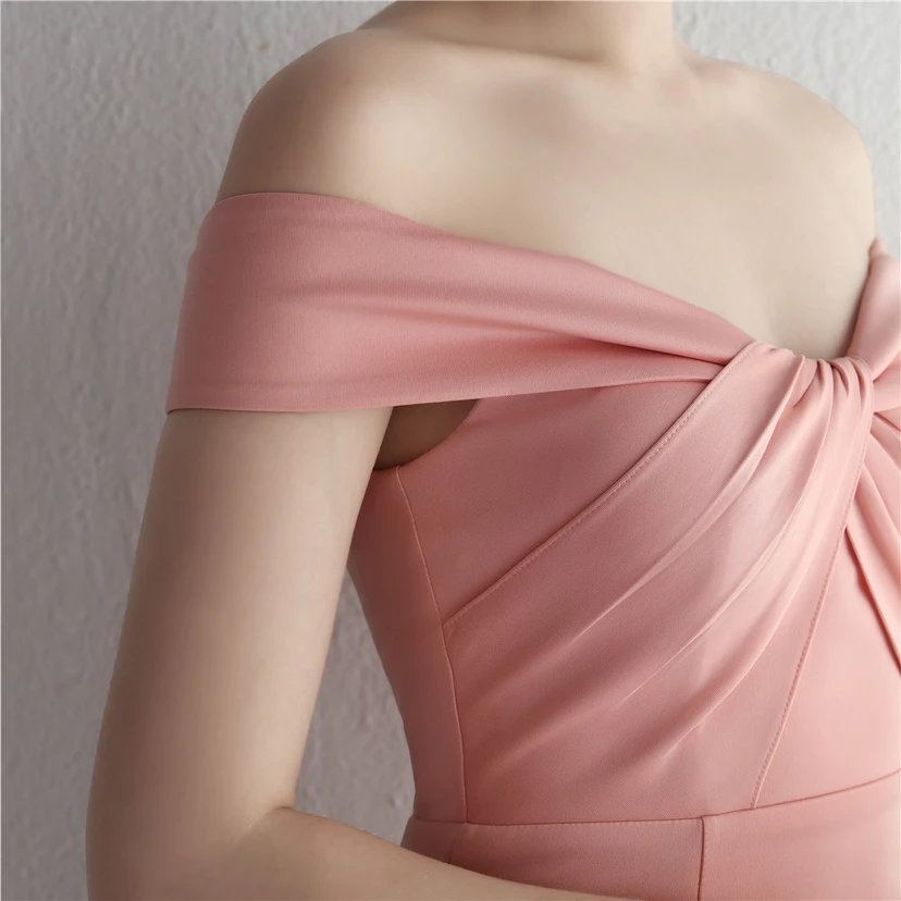 Vestido largo de satén ajustado de un solo hombro para cenas de celebridades, con falda de cola de pez ajustada, vestido de exhibición para modelos de autos de boda view 35