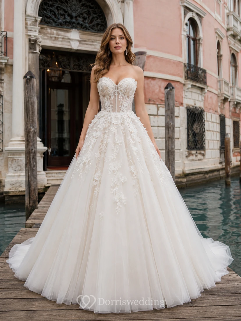 Robe de bal bustier en tulle fleuri de luxe, corset pour mariage à destination