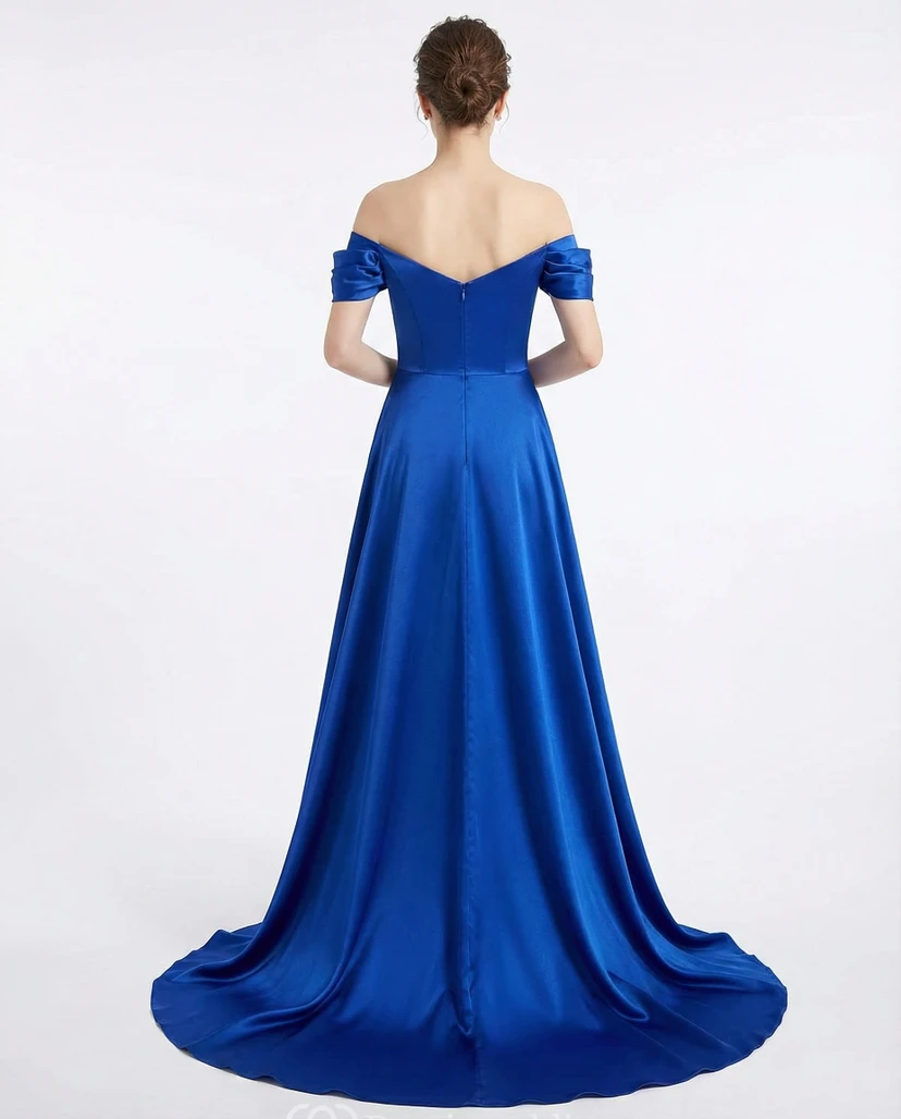 Plus Size Satin-Abendkleid in A-Linie mit Schlitz vorne view 2
