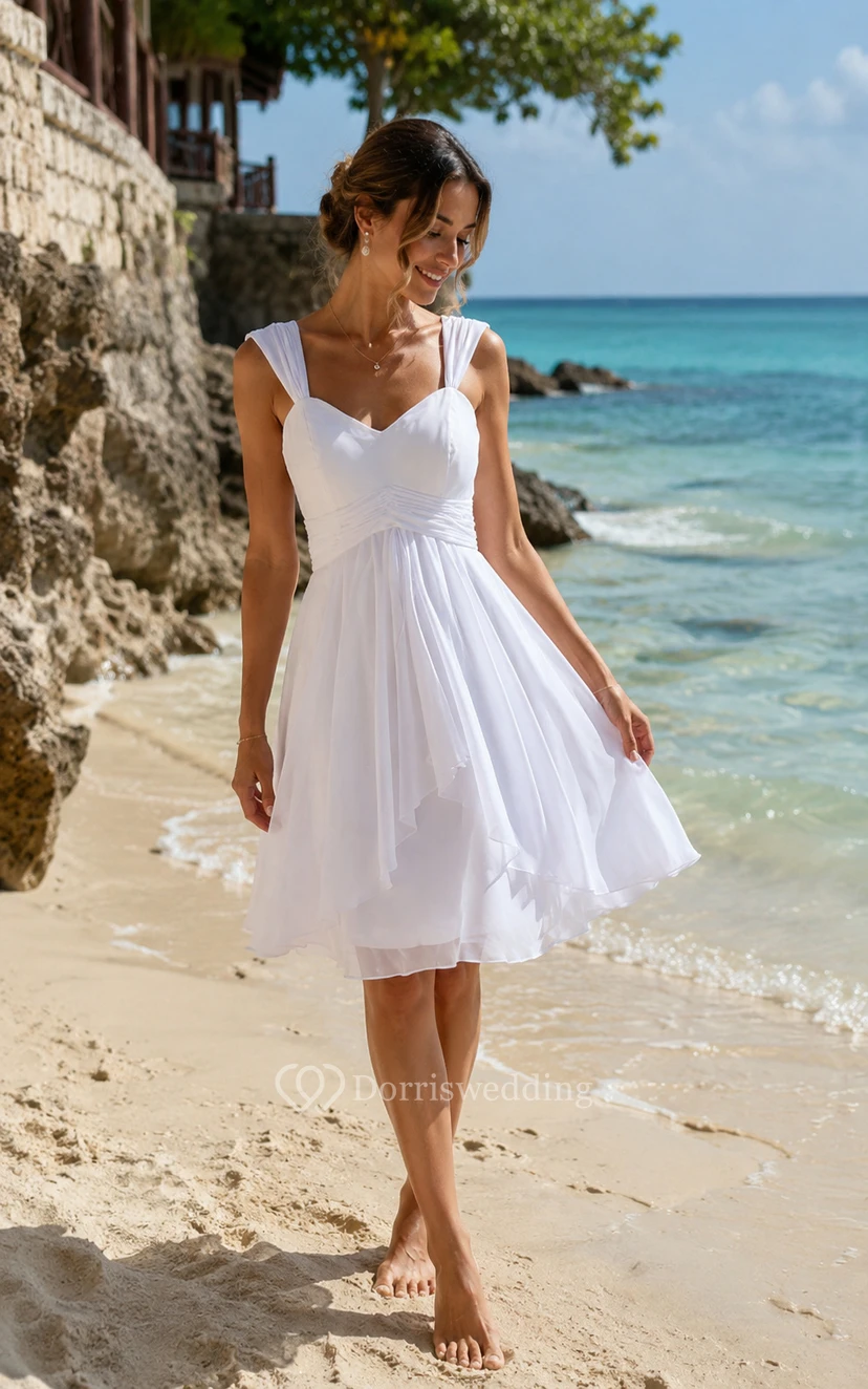 Robe de réception de mariage blanche en mousseline, col en V, longueur genou view 9