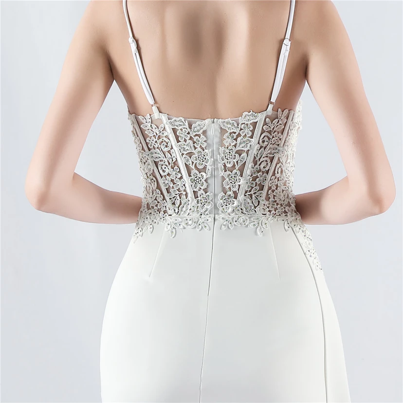 Heavy Hot Diamonds And Flower-Set Waisted Fishbone Satin Evening Dress Annual Meeting Wedding view 7