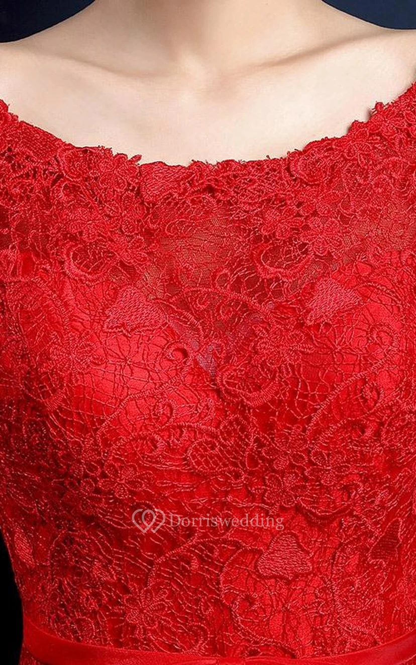 A-line Cap Sleeves Knee-Length Lace Prom Dress view 4